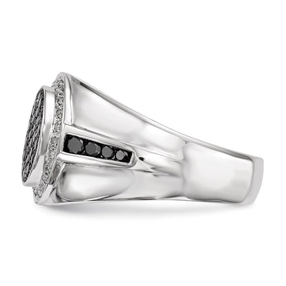 Sterling Silver White & Black Diamond Oval Men's Ring