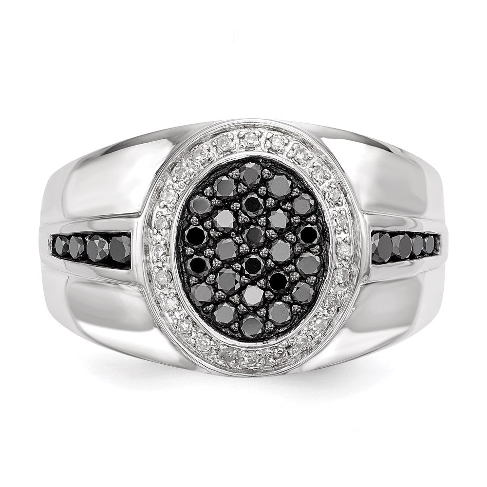Sterling Silver White & Black Diamond Oval Men's Ring