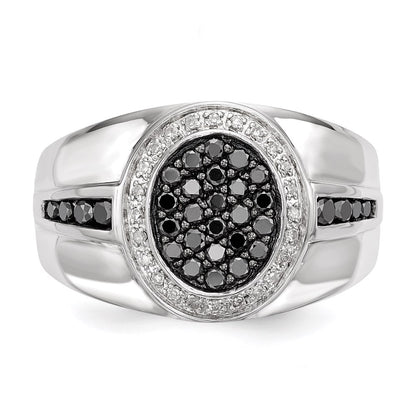 Sterling Silver White & Black Diamond Oval Men's Ring