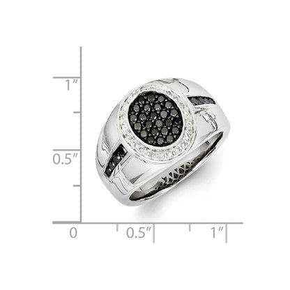 Sterling Silver White & Black Diamond Oval Men's Ring