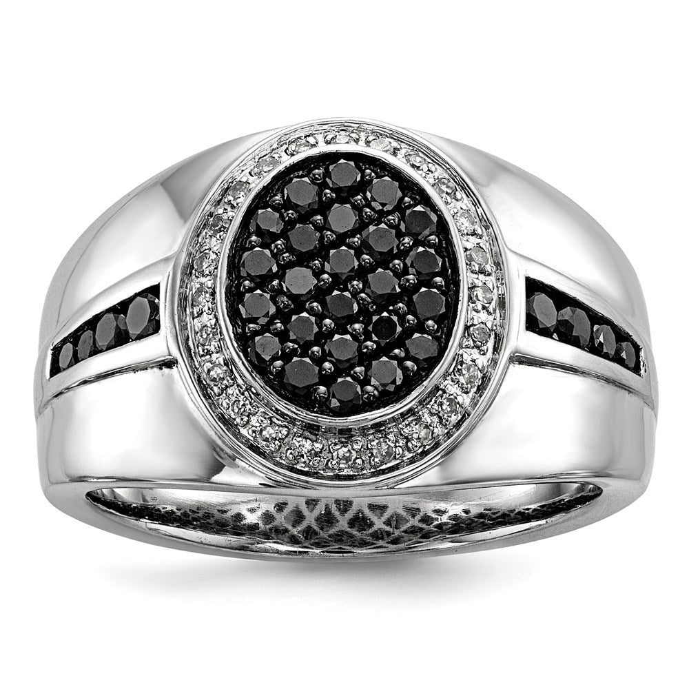 Sterling Silver White & Black Diamond Oval Men's Ring