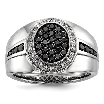 Sterling Silver White & Black Diamond Oval Men's Ring