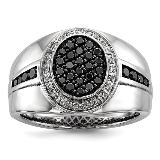 Sterling Silver White & Black Diamond Oval Men's Ring