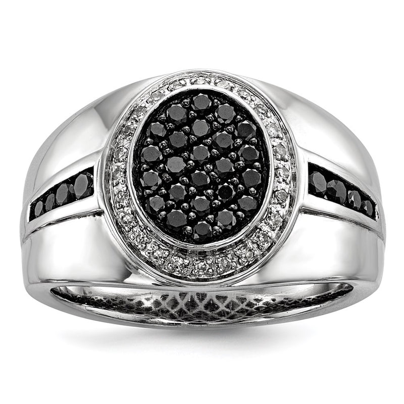 Sterling Silver White & Black Diamond Oval Men's Ring