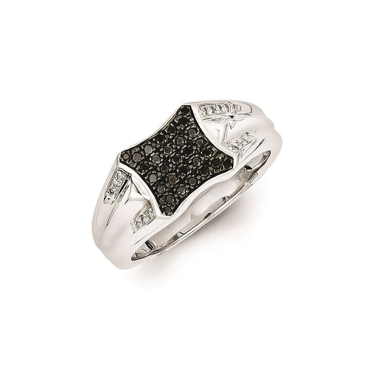 Sterling Silver Rhodium Plated Black and White Diamond Men's Ring