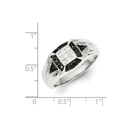 Sterling Silver Rhodium Plated Black and White Diamond Men's Ring