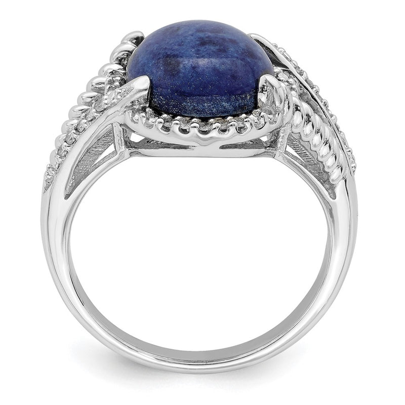 Sterling Silver Rhodium-plated Lapis and Diamond Ring
