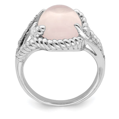 Sterling Silver Rhodium-plated Rose Quartz and Diamond Ring