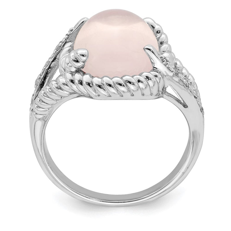 Sterling Silver Rhodium-plated Rose Quartz and Diamond Ring