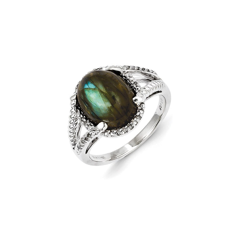 Sterling Silver Labradorite and Diamond Ring
