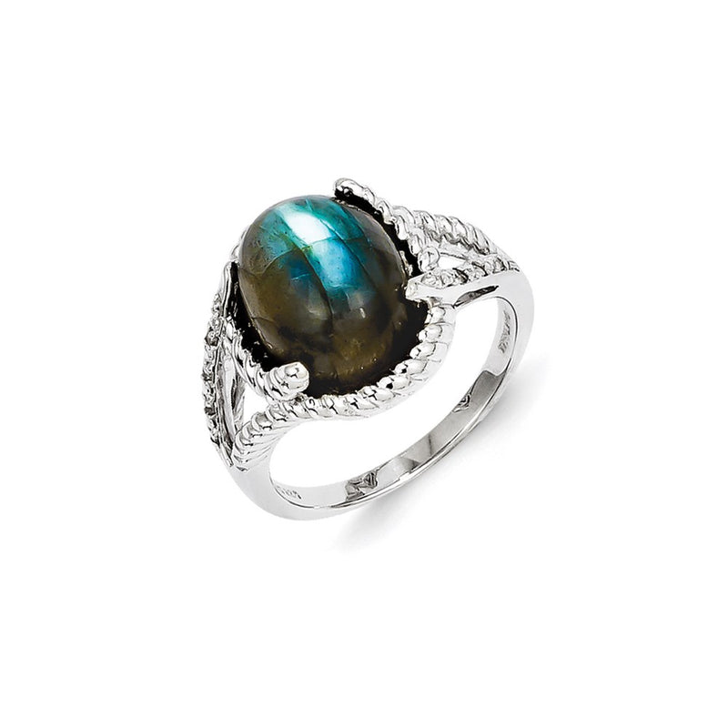 Sterling Silver Labradorite and Diamond Ring