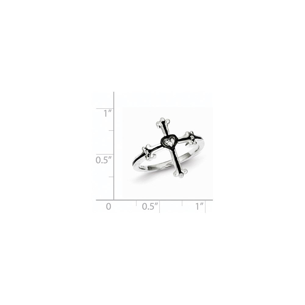 Sterling Silver Diamond Cross Black Rhodium-plated Ring