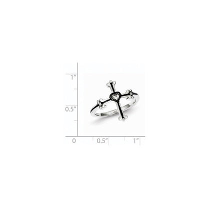Sterling Silver Diamond Cross Black Rhodium-plated Ring