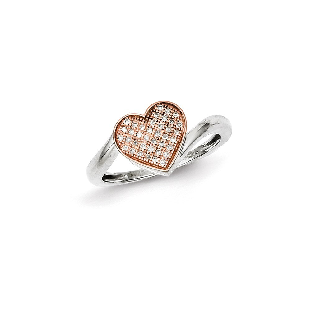 Sterling Silver & 14K Rose Gold Diamond Heart Ring
