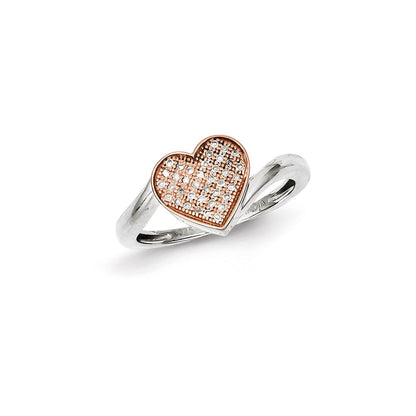 Sterling Silver & 14K Rose Gold Diamond Heart Ring