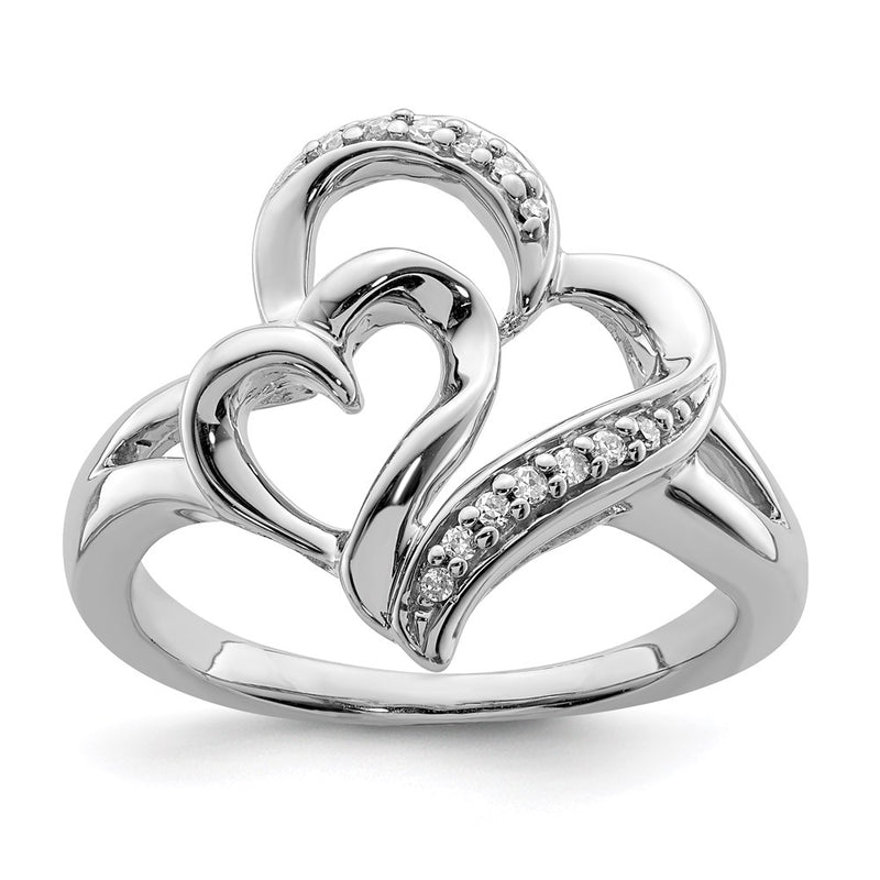Sterling Silver Rhodium Diamond Heart Ring
