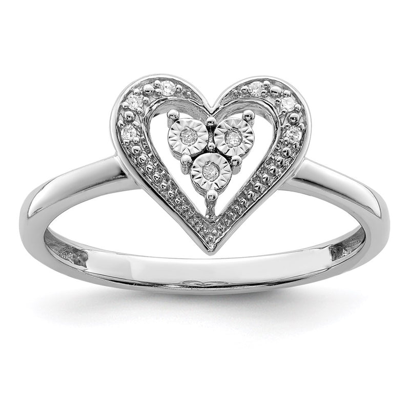 Sterling Silver Rhodium Diamond Heart Ring