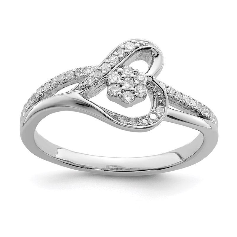 Sterling Silver Rhodium Plated Diamond Heart Ring