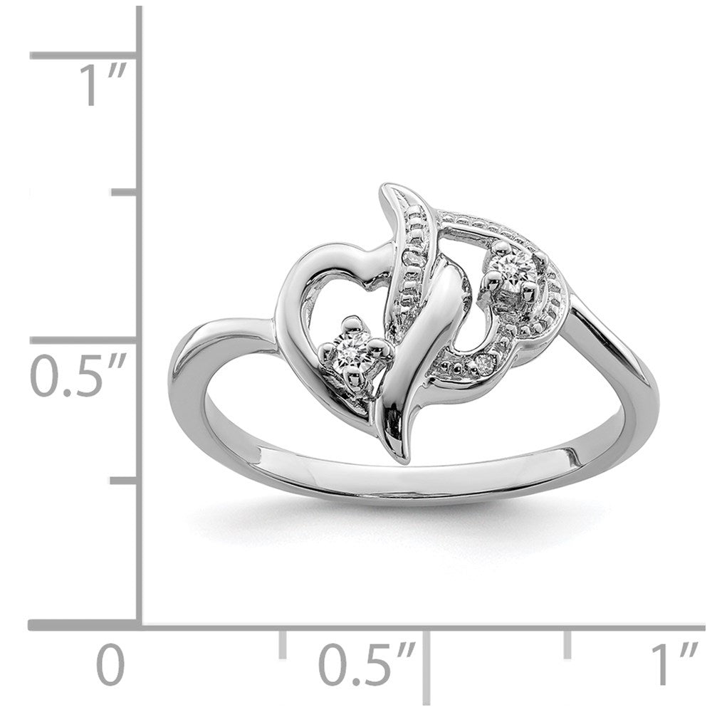 Sterling Silver Rhodium Plated Diamond Double Heart Ring