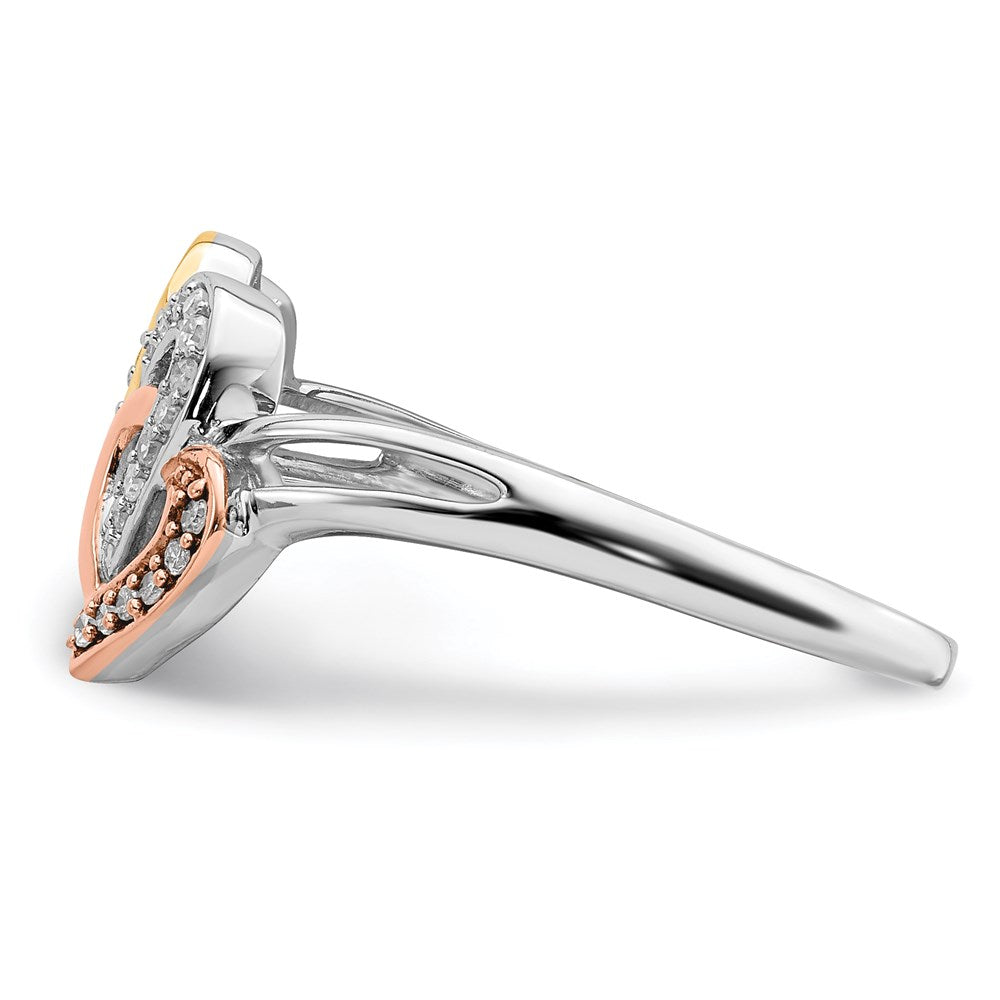 Sterling Silver Rhodium & 14k Yellow/Rose Gold Diamonds Three Heart Ring