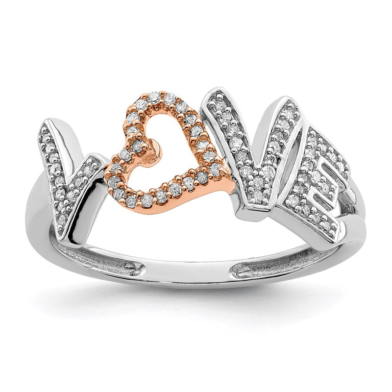 Sterling Silver RH Plated with 14k Rose Gold Plated Diamond LOVE Ring