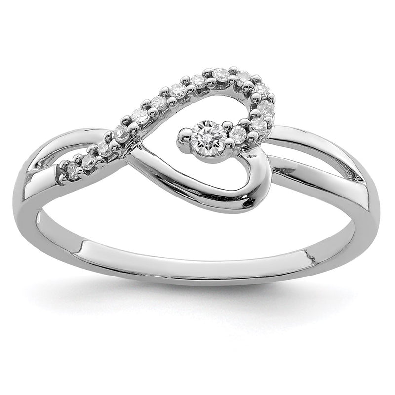 Sterling Silver Rhodium Diamond Heart Ring