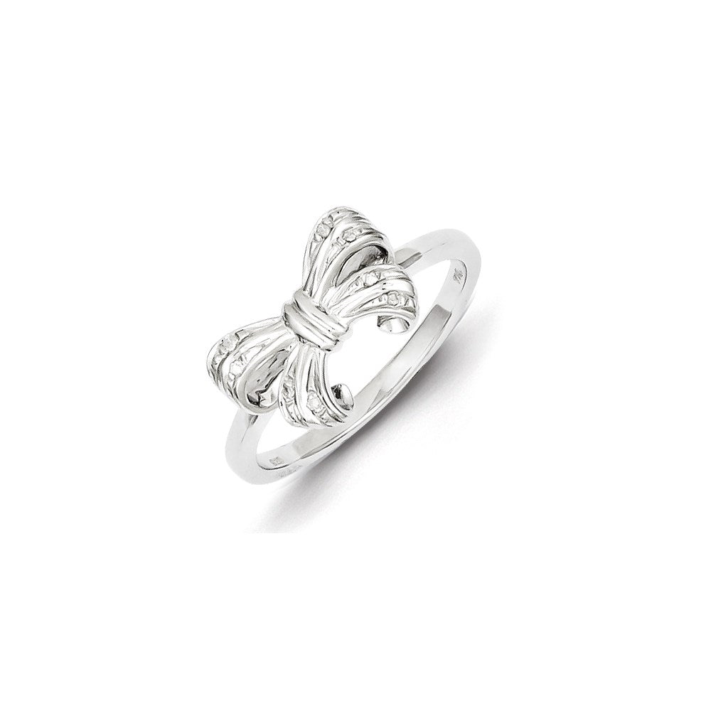 Sterling Silver Rhodium Plated Diamond Bow Ring
