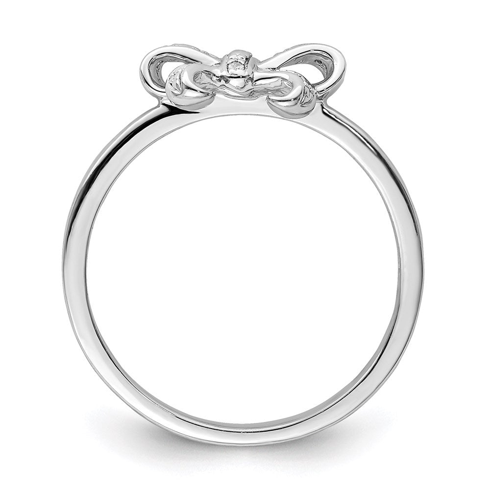 Sterling Silver Rhodium Plated Diamond Bow Ring