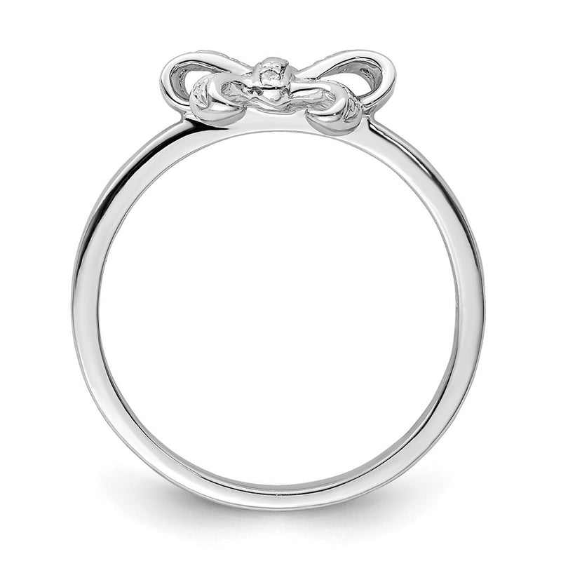 Sterling Silver Rhodium Plated Diamond Bow Ring