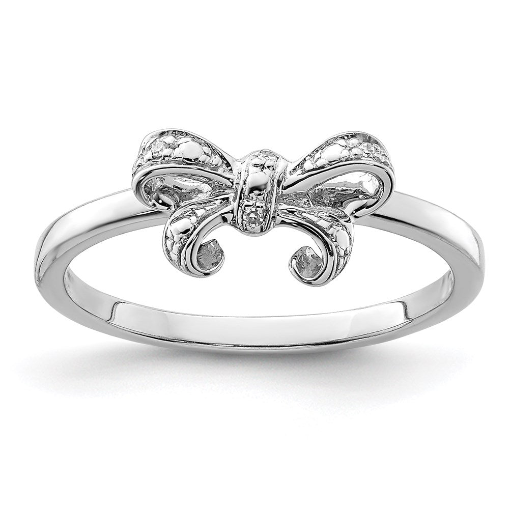 Sterling Silver Rhodium Plated Diamond Bow Ring