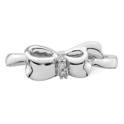 Sterling Silver Rhodium Plated Diamond Bow Ring