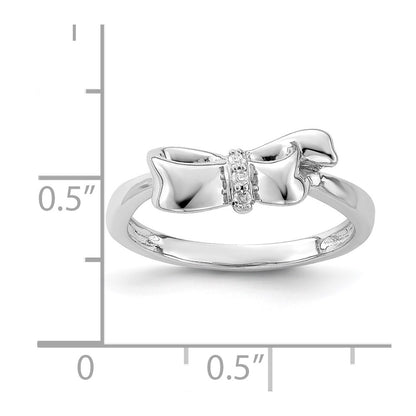 Sterling Silver Rhodium Plated Diamond Bow Ring