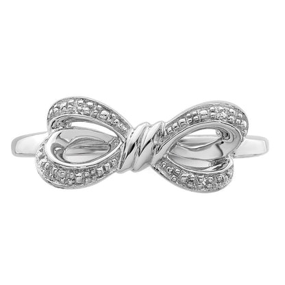 Sterling Silver Rhodium Plated Diamond Bow Ring