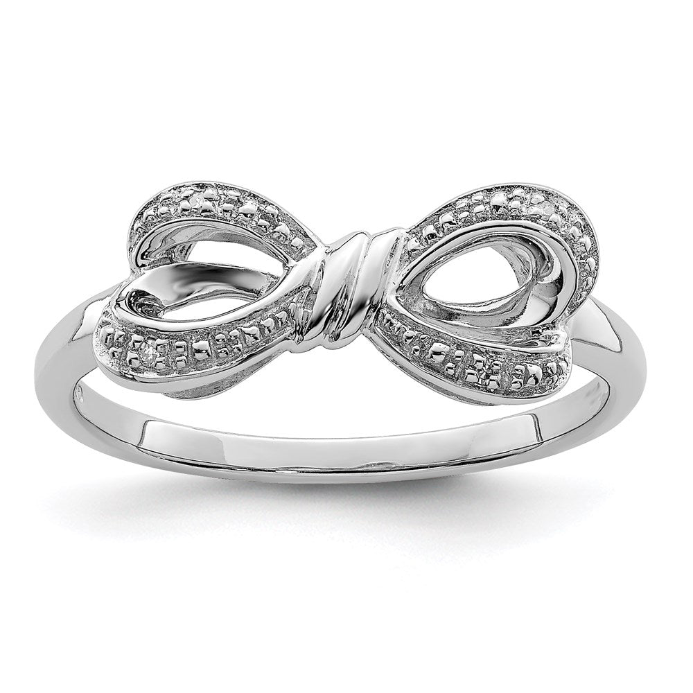 Sterling Silver Rhodium Plated Diamond Bow Ring