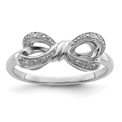 Sterling Silver Rhodium Plated Diamond Bow Ring