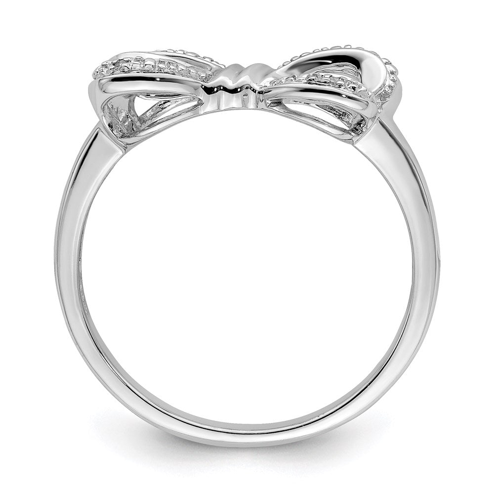 Sterling Silver Rhodium Plated Diamond Bow Ring