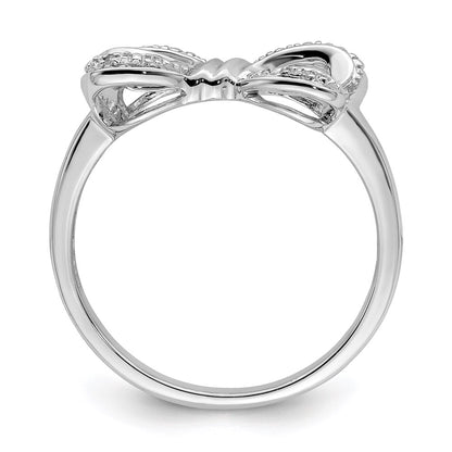 Sterling Silver Rhodium Plated Diamond Bow Ring