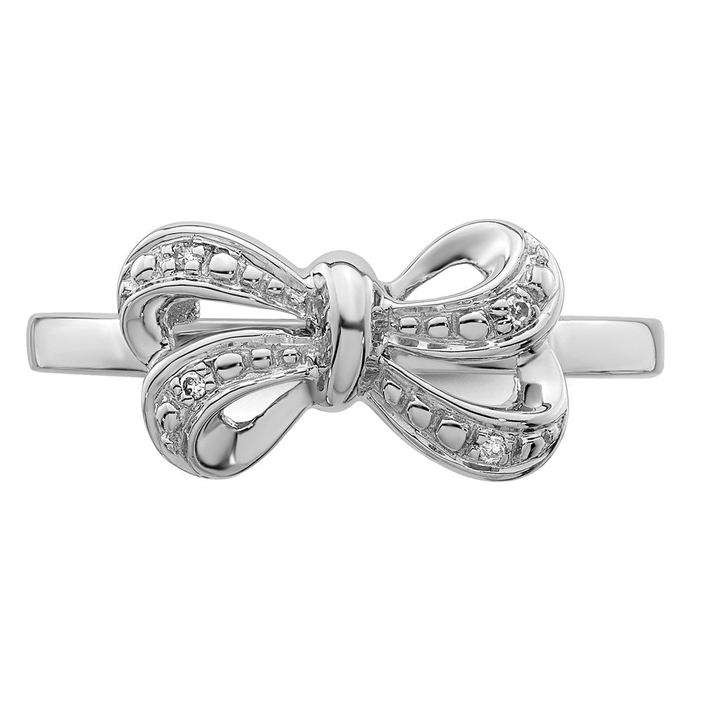 Sterling Silver Rhodium Plated Diamond Bow Ring