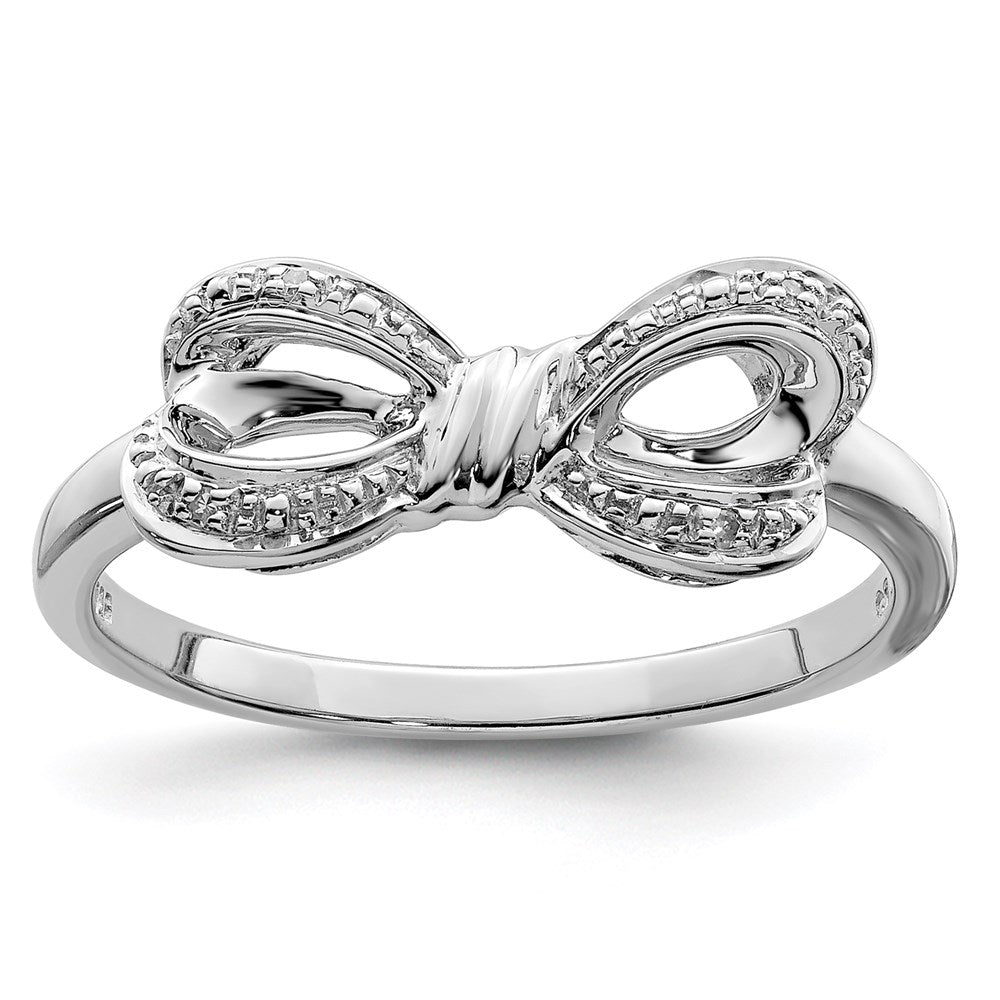 Sterling Silver Rhodium Plated Diamond Bow Ring