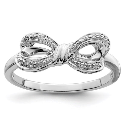 Sterling Silver Rhodium Plated Diamond Bow Ring