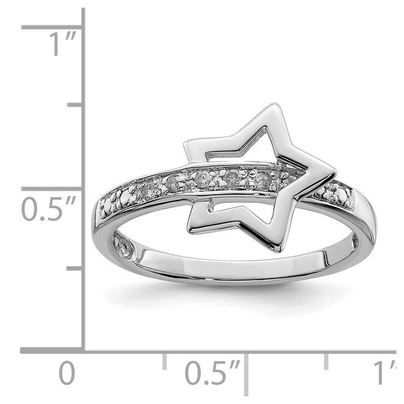 Sterling Silver Rhodium Plated Diamond Star Ring