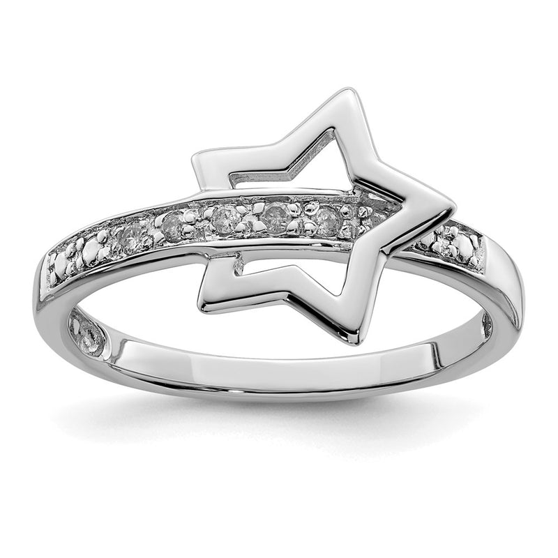 Sterling Silver Rhodium Plated Diamond Star Ring