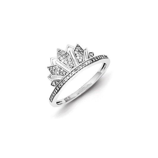 Sterling Silver Rhodium Plated Diamond Crown Ring