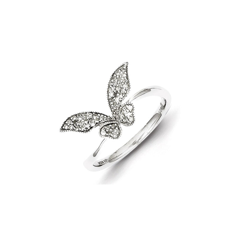Sterling Silver Rhodium Plated Diamond Butterfly Ring