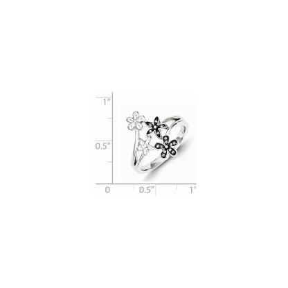 Sterling Silver Diamond Black Rhodium-plated Flowers Ring