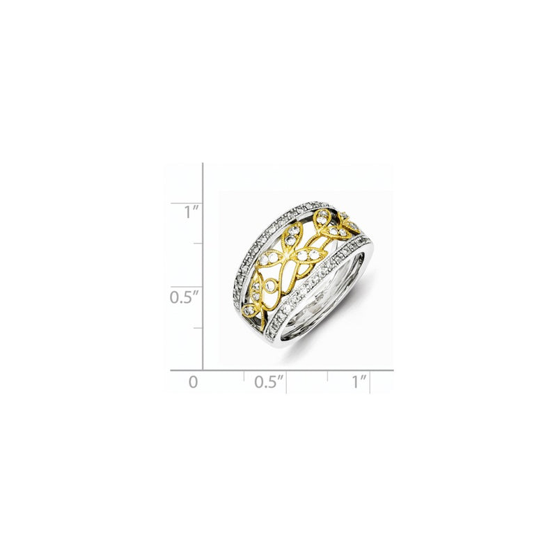 Sterling Silver & Flash Gold Plated Diamond Leaves Ring