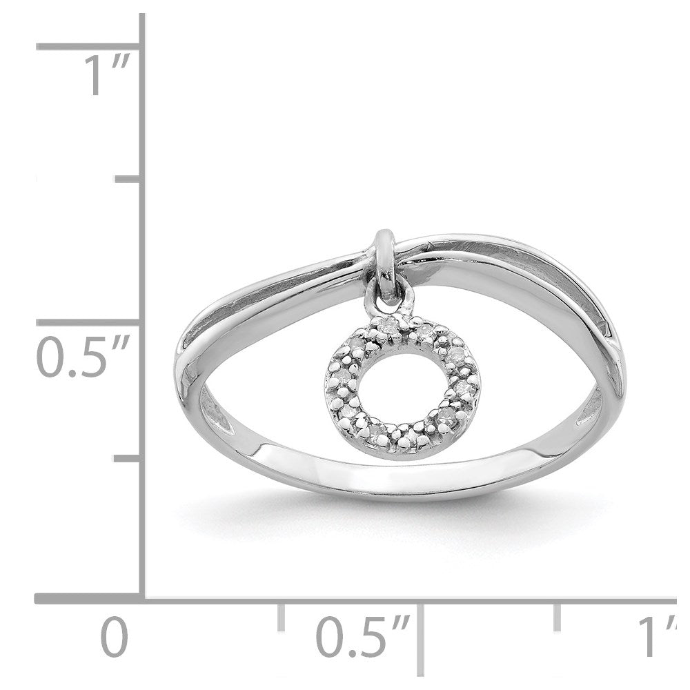 Sterling Silver Rhodium Plated Diamond Circle Dangle Ring