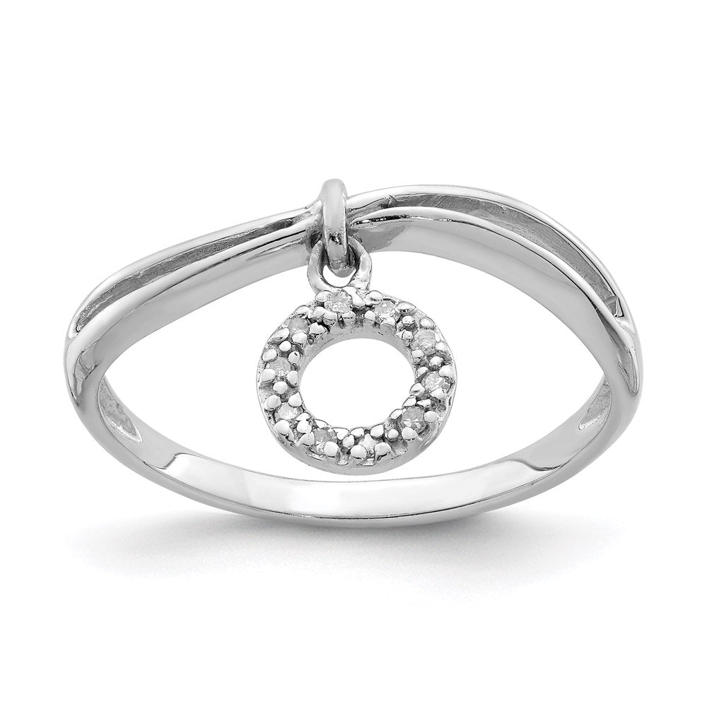 Sterling Silver Rhodium Plated Diamond Circle Dangle Ring