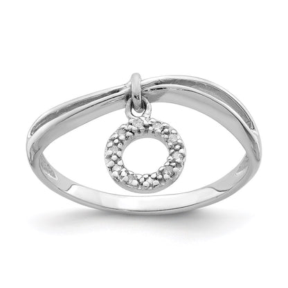 Sterling Silver Rhodium Plated Diamond Circle Dangle Ring