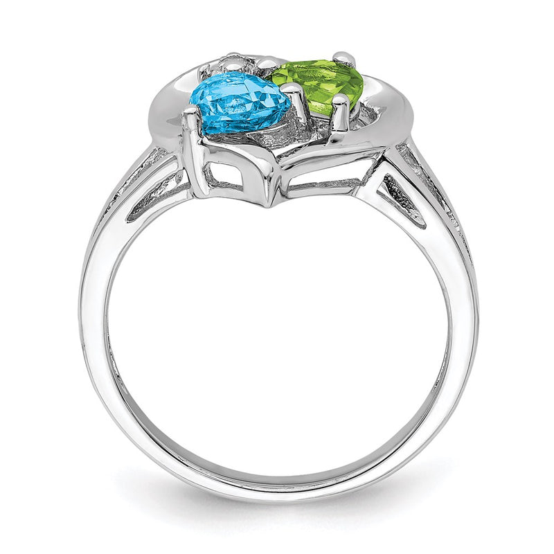 Sterling Silver Rhodium Blue Topaz Peridot Diamond Ring